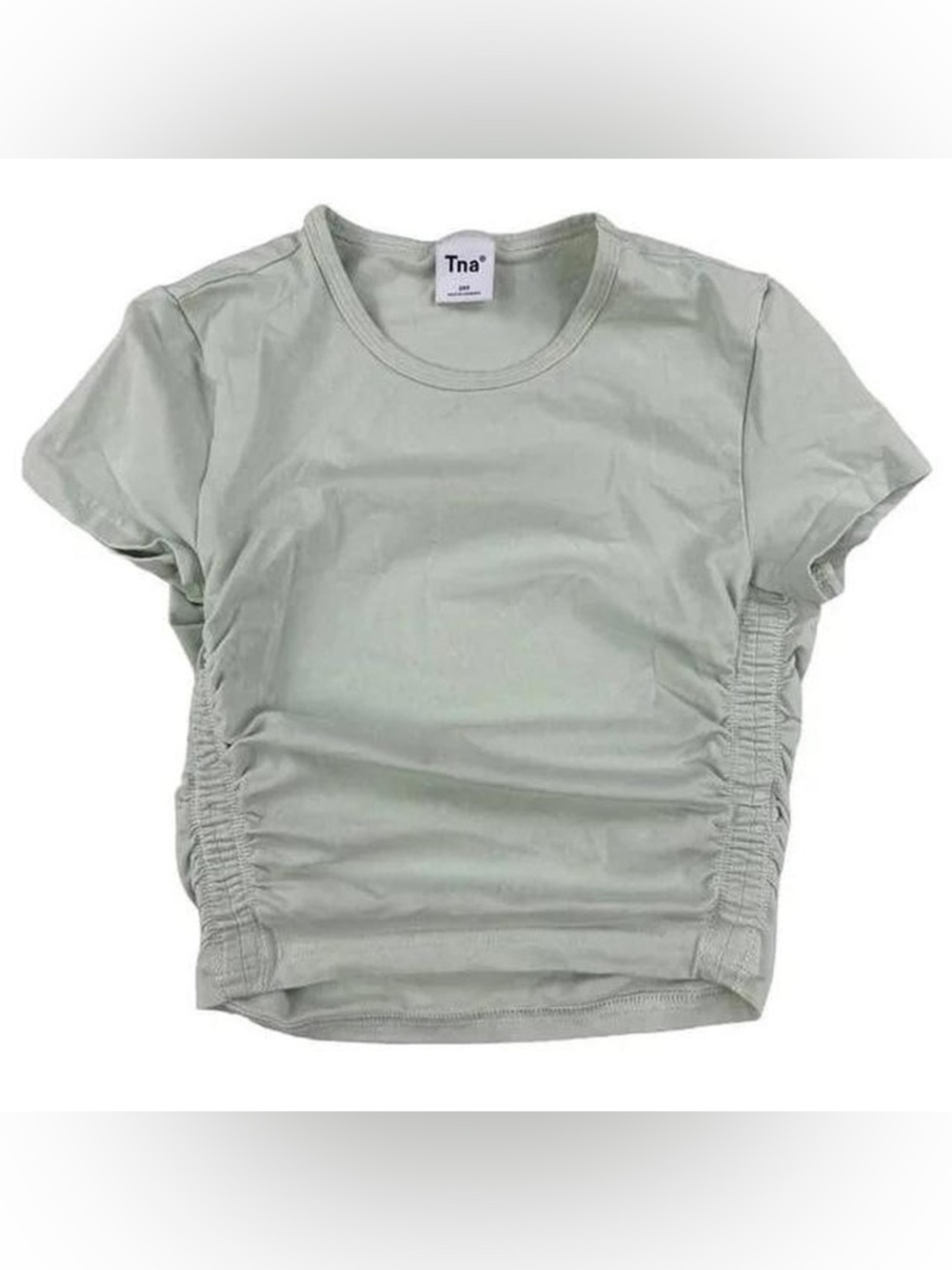 TNA Side-Ruched Cropped Tee light blue green Medium